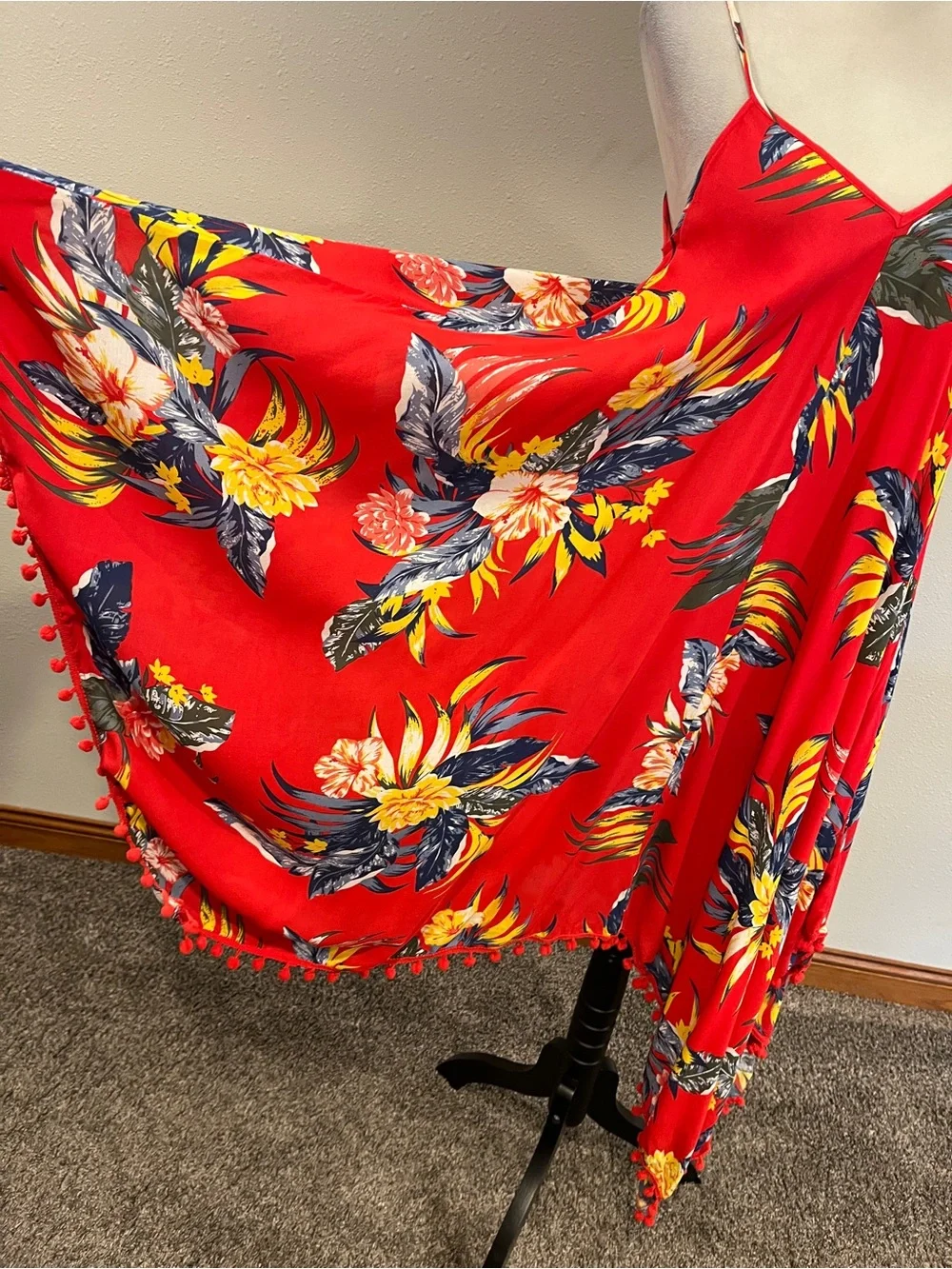 Red Tropical Floral Spaghetti-Strap Maxi Dress swim cover‎ up